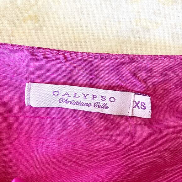 VTG Calypso Christiane Celle XS Silk Wrap Dress Puff Sleeves Pink St Barth - Picture 3 of 8